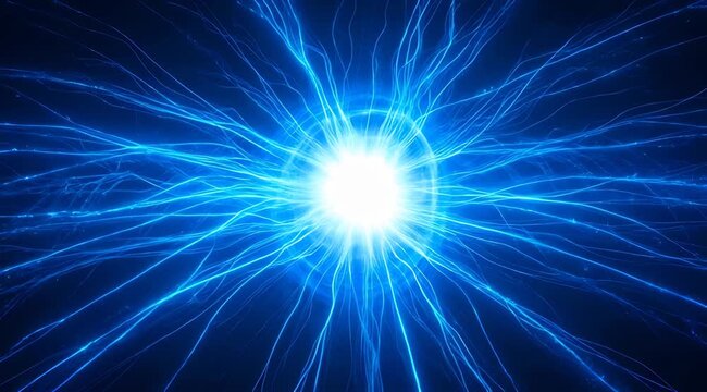 Dynamic Blue Energy Sphere Radiating Light and Electric Particles in Dark Space