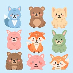 Fototapeta premium Cute Cartoon Animals Collection