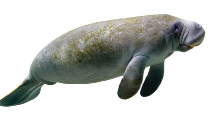 Manatee with algae growth on its back swimming © Sylas