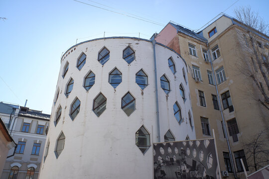 Melnikov House museum in Krivoarbatsky lane, the center of Moscow, Russia. Sunny spring day