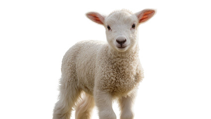 Young white fluffy lamb standing and looking forward © Sylas