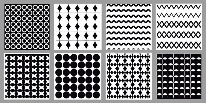 Repeating geometric patterns black and white vector illustration collection