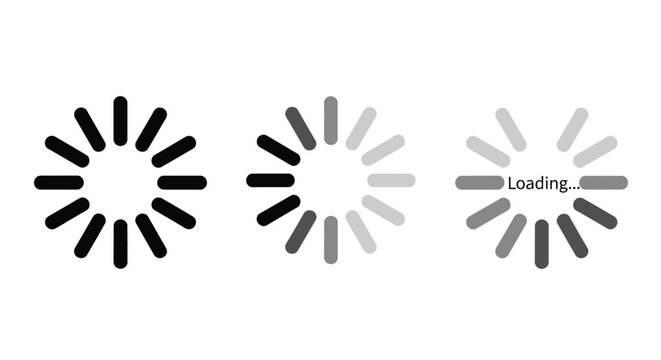 Minimalist loading icon set, circular progress bar vector elements, black and grey buffering symbols for web interface and app design