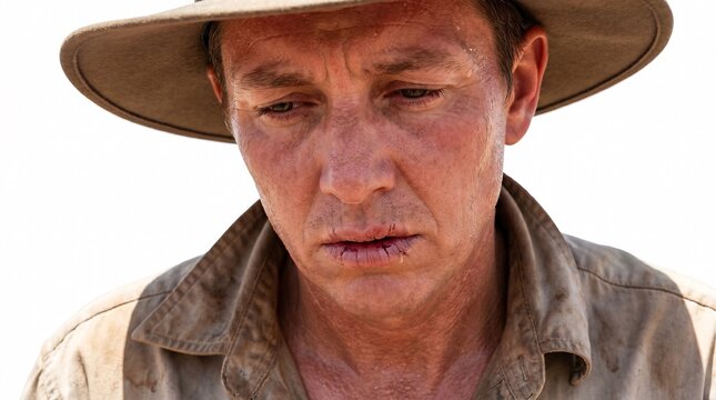 Portrait of a Weathered Australian Outback Farmer Wearing a Traditional Wide Brim Fedora Hat