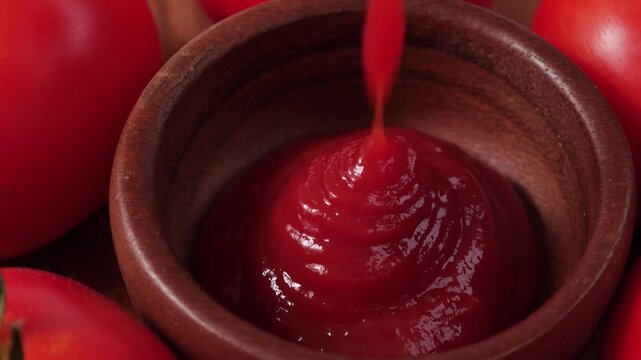 Tomato sauce in a wooden cup.