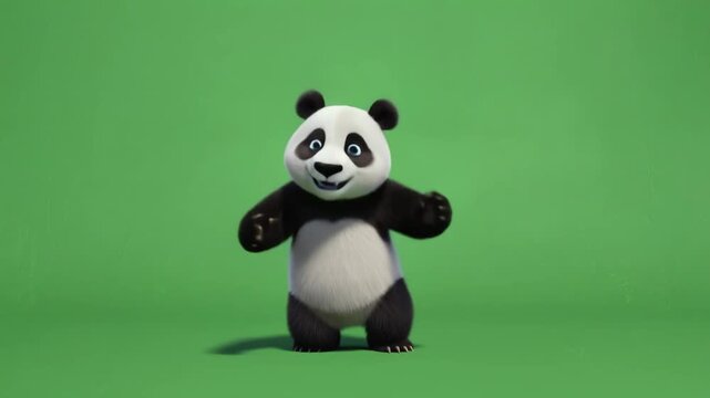 Cute Panda Character Dancing On Green Screen Background