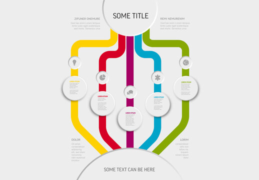 Business Infographic Template with Five Colorful Branched Paths