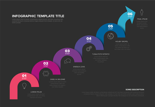 Six Step Business Infographic Template with Rising Curved Arrow
