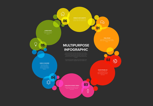 Colorful Circular Multipurpose Infographic Template with Six Numbered Steps