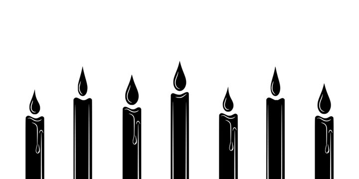 Candles with Melting Wax and Flames in a Row Featuring Black, Vector, Illustration with Candlelight and Decorative Elements for Artistic, Minimalist