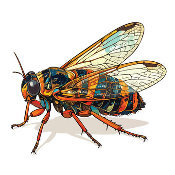Vibrant and colorful illustration of a detailed cicada insect.