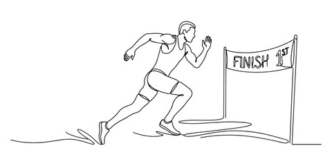 Obraz premium Illustration of runner sprinting toward the finish line, dynamic athletic posture, hand drawn outline vector illustration.