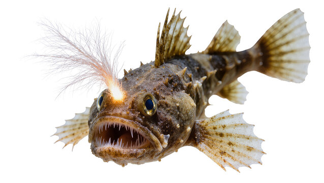 Scorpaeniformes fish with glowing lure and sharp teeth