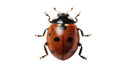 Orange ladybug with black spots and white markings on head © Rowan