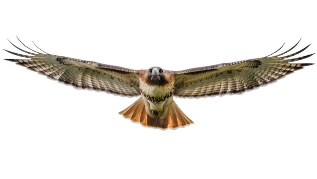 Red-tailed hawk in flight with wings spread wide