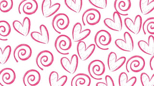 Lovely background displaying a seamless pattern of large doodle hearts and swirls. Excellent for a fluid, endless loop backdrop in romantic promos and presentations