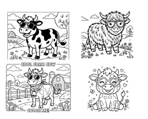 Obraz premium Cute Cow Coloring Pages for Kids - Set of 4 Fun Farm Animals