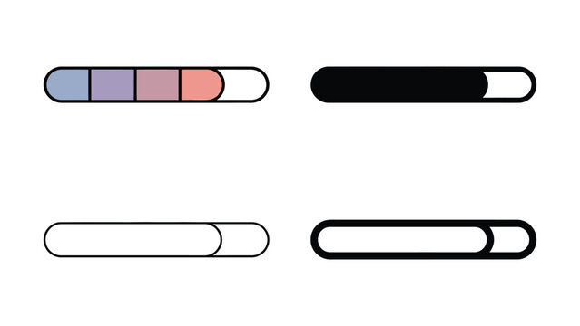 Colorful progress bar icons in different styles and colors for user interface design