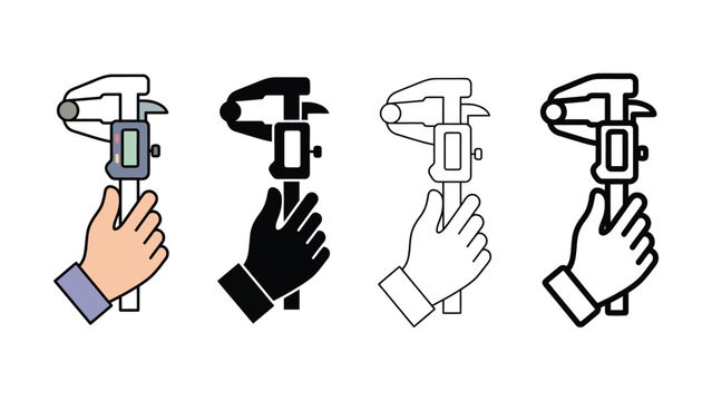 Different colored hands holding various digital calipers  measurement tools