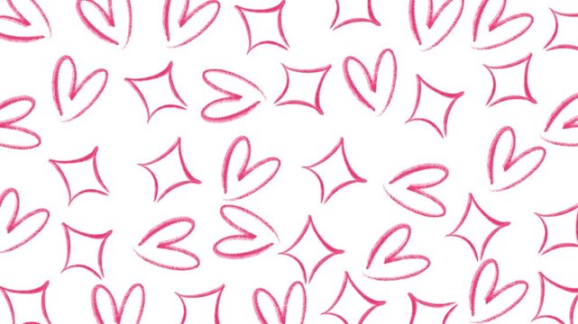 Elegant love background with a seamless pattern of cute hearts and diamond star shapes. Designed as a uniform, repeating motion loop backdrop for romantic compositions