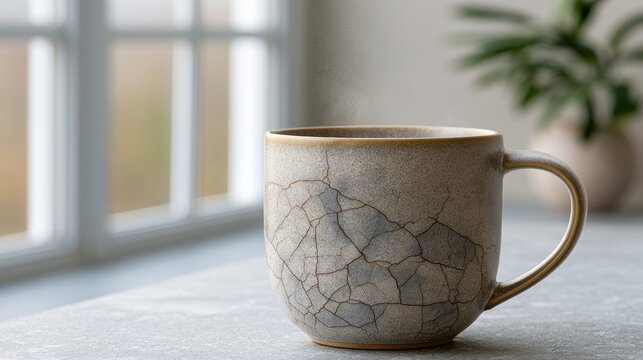 A cracked ceramic mug sits on a kitchen table with soft morning light falling on its surface, representing the end of normalcy