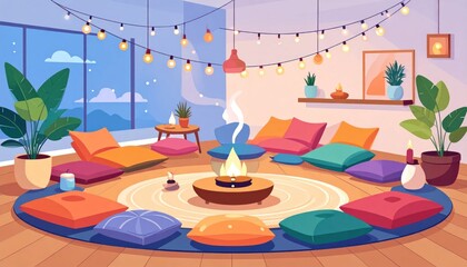 Fototapeta premium Cozy living room with fire pit.