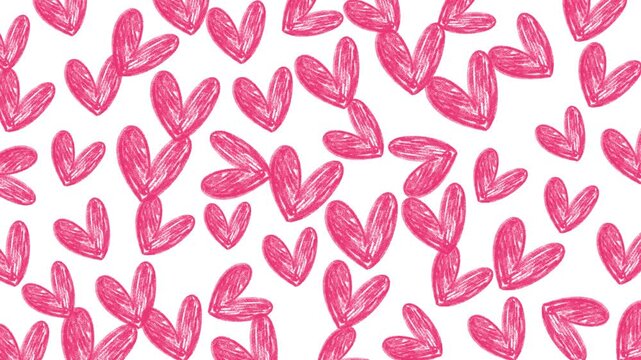 Beautiful love background filled with a seamless pattern of textured crayon hearts. Excellent for a smooth, infinite looping video backdrop in romantic promos and overlays