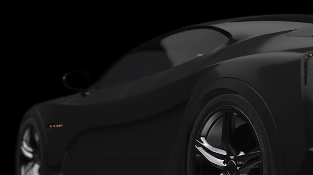 Cinematic sports car animation zooming into internal EV powertrain technology. EV Cars And Green Energy Concept 3D Animation.