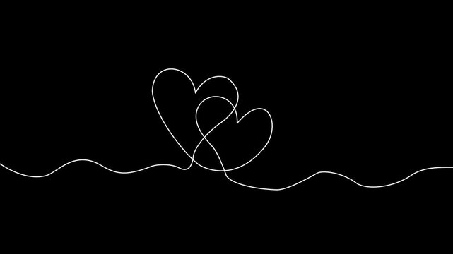 Continuous one line drawing with two hand holding heart shapes. Charity donation linear symbol. Line drawing of heart Romantic symbol for greeting card and web banner line-art. 4k Motion graphics