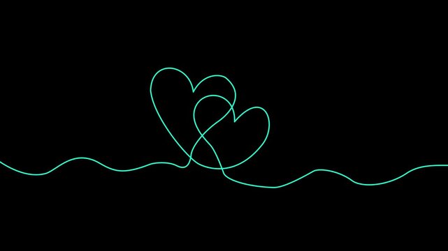 Continuous one line drawing with two hand holding heart shapes. Charity donation linear symbol. Line drawing of heart Romantic symbol for greeting card and web banner line-art. 4k Motion graphics