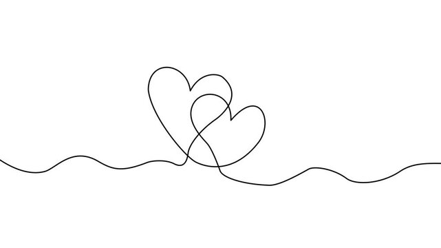 Continuous one line drawing with two hand holding heart shapes. Charity donation linear symbol. Line drawing of heart Romantic symbol for greeting card and web banner line-art. 4k Motion graphics