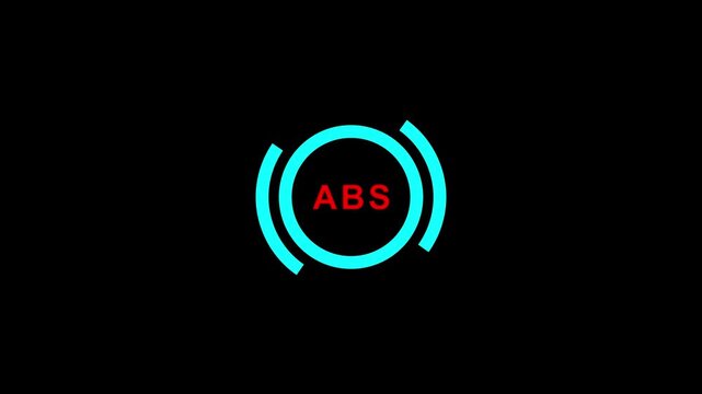 ABS brake warning light on car dashboard, car anti-lock brake system blinking icon.4k video animation..