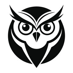Naklejka premium Simple black and white owl illustration featuring bold geometric shapes and clean lines