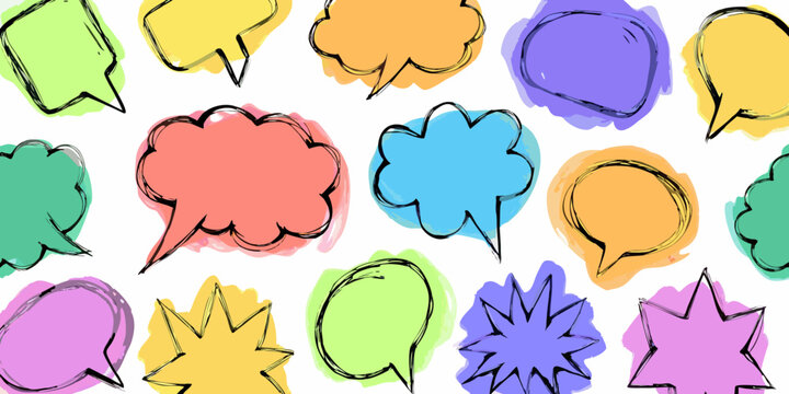Colorful Sketchy Comic Speech Bubbles On White Background