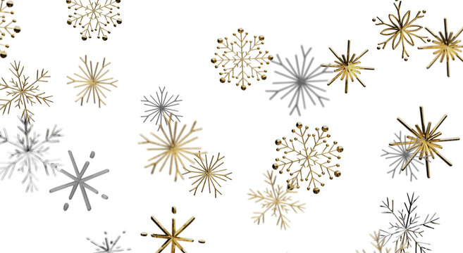 Stunning abstract winter design with metallic snowflakes on white background. Perfect for holiday g