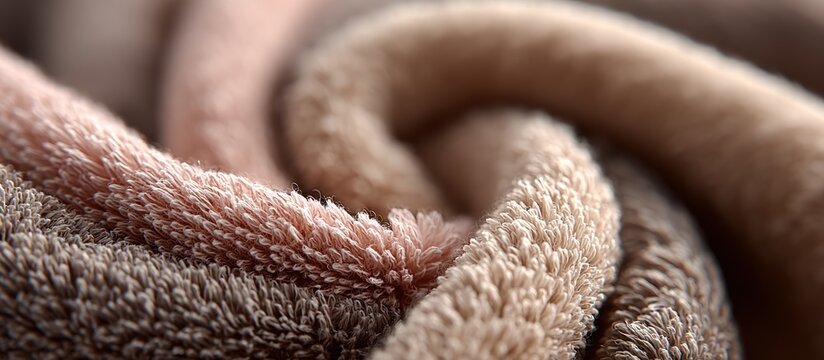 Close-up of layered, soft, textured material in warm neutral tones, swirls