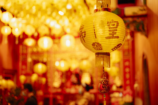 Chinese lantern, Temple decoration, Traditional culture lantern decoration in Chinese Shrine