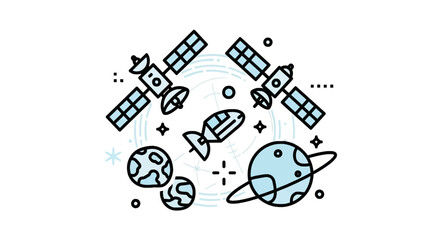 Communication satellites and space shuttle orbiting planets © arka