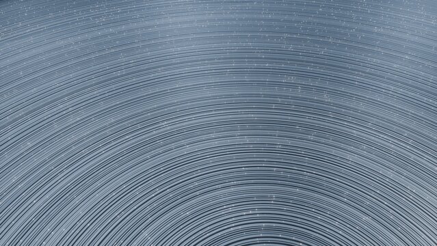 Abstract 3D digital silver concentric circles background. Clean minimalist metallic wave texture with glowing data lines and white vortex loops representing technology and abstract premium backdrop.
