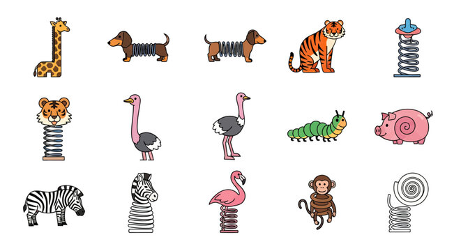 Funny animals with springy slinky toy style bodies.