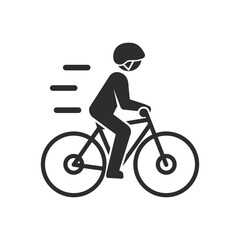 Fototapeta premium Cycling sport and bicycle racing icon. Person riding bike at speed. Monochrome black and white symbol