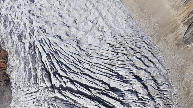 Drone Close-Up of Glacier Crevasses and Ice Formations in Tibet