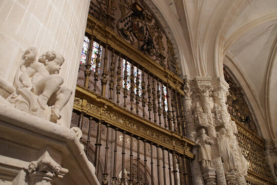 baroque (?) rails in a gothic cathedral in burgos in spain 