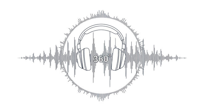 360 Degree Audio Headphones Line Art