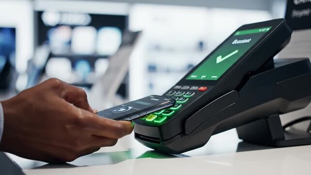 Customer making contactless smartphone payment at retail store