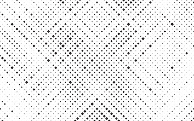 Naklejka premium Square grunge halftone pattern with repeating fading dots. Abstract geometric texture featuring soft gradient transitions and tiled repeat design. Ideal for prints, textiles, packaging, wallpapers.