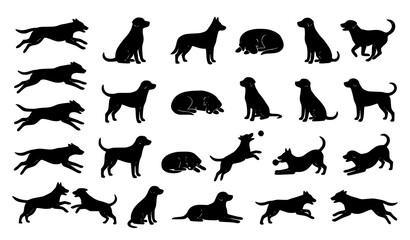 Obraz premium Black Dog Silhouette Vector Set in Different Poses