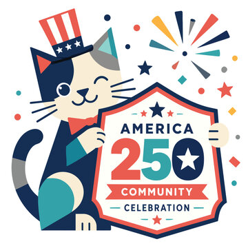 Patriotic Cat Celebrating America 250 Community Event.