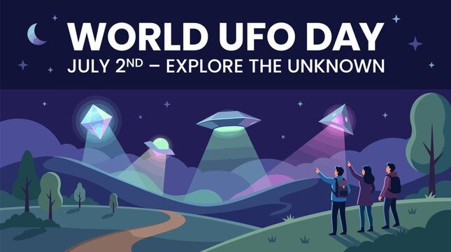 People look at ufos in the night sky on world ufo day