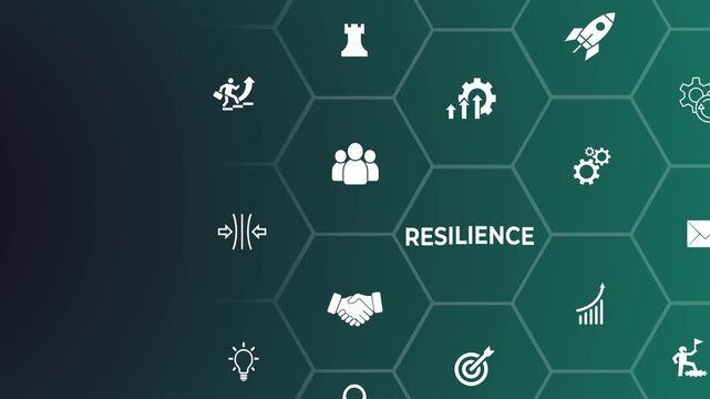 Resilience business for sustainable and inclusive growth concept. The ability to deal with adversity. Build resilience in organization idea. Motion graphics of sustainable business idea. 4k video.